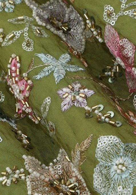 Girls Green Floral Print Georgette Lehenga Set