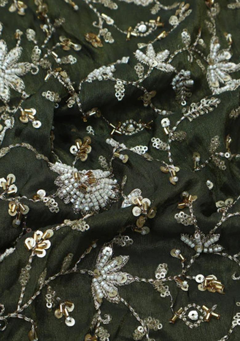 Girls Green Embroidered Georgette Lehenga Set - Indya