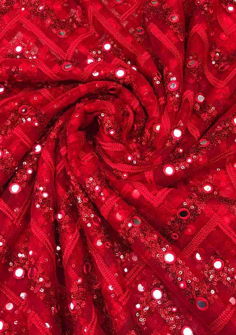 Girls Red Embroidered Georgette Lehenga Set - Indya