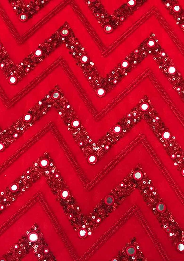 Girls Red Embroidered Georgette Lehenga Set - Indya