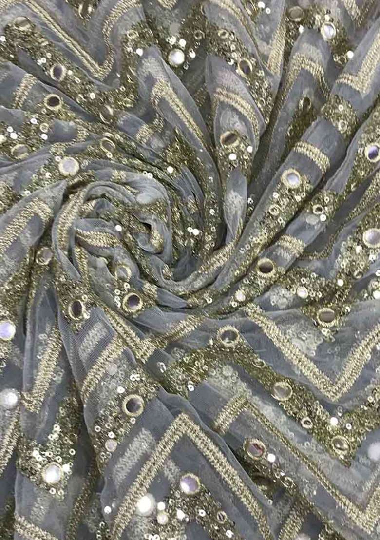 Girls Grey Embroidered Georgette Lehenga Set - Indya