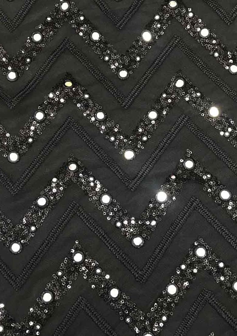 Girls Black Embroidered Georgette Lehenga Set - Indya