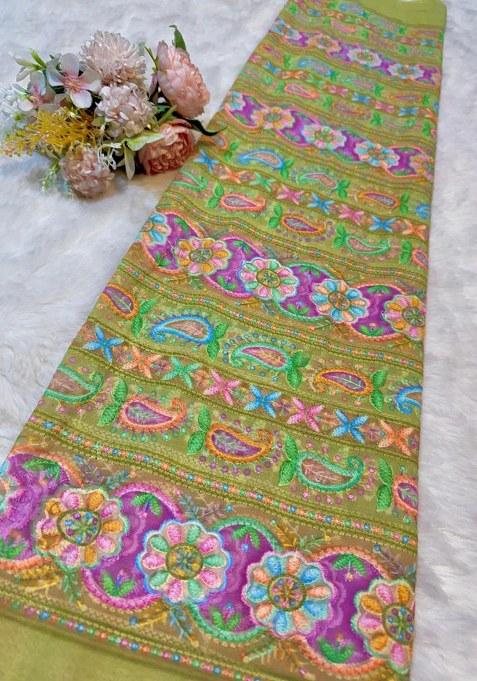 Girls Green Floral Print Georgette Lehenga Set