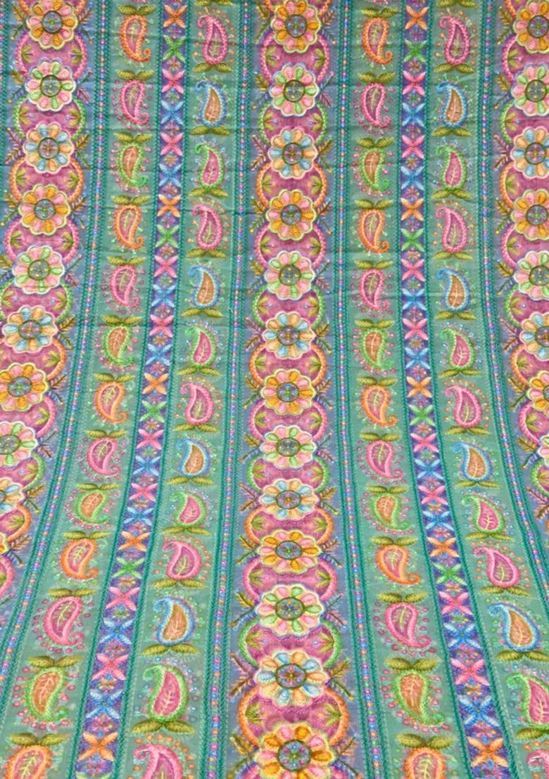 Girls Blue Floral Print Georgette Lehenga Set - Indya