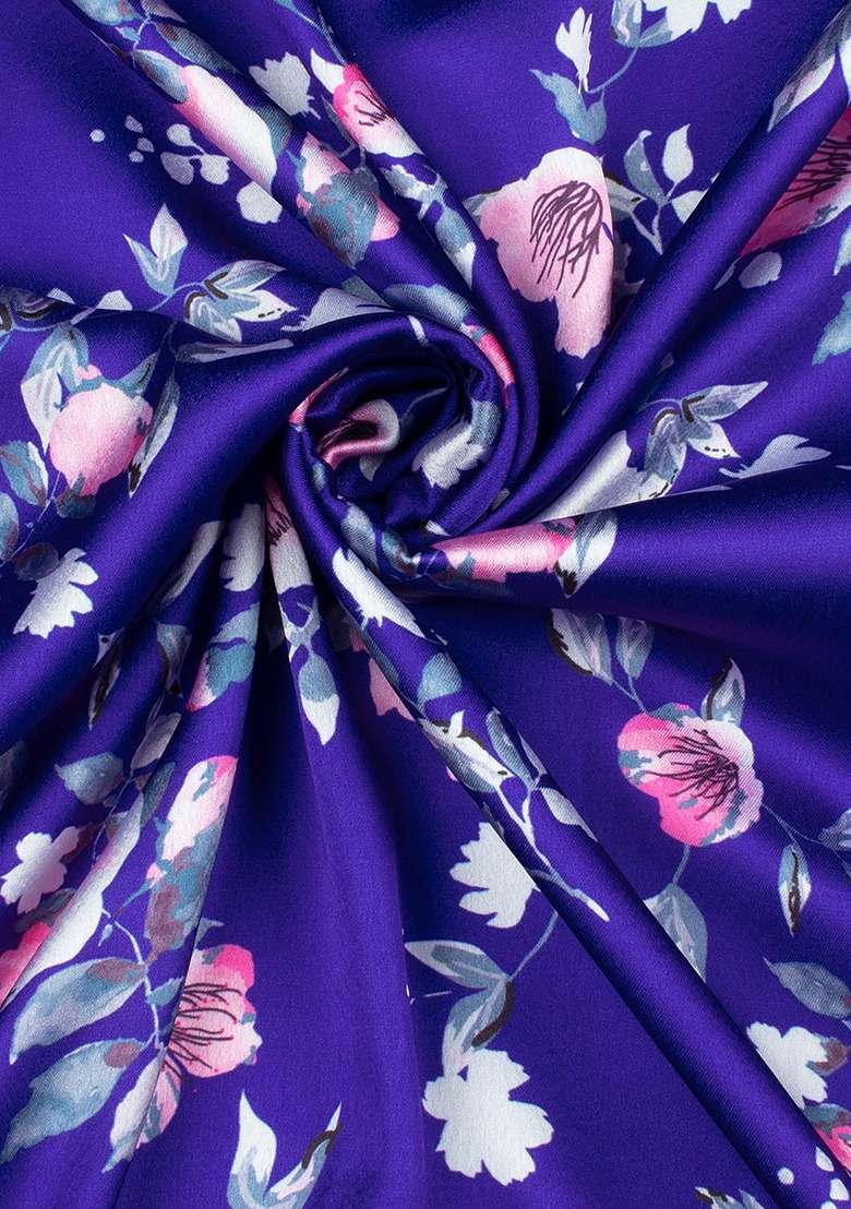 Girls Purple Floral Print Satin Lehenga Set - Indya
