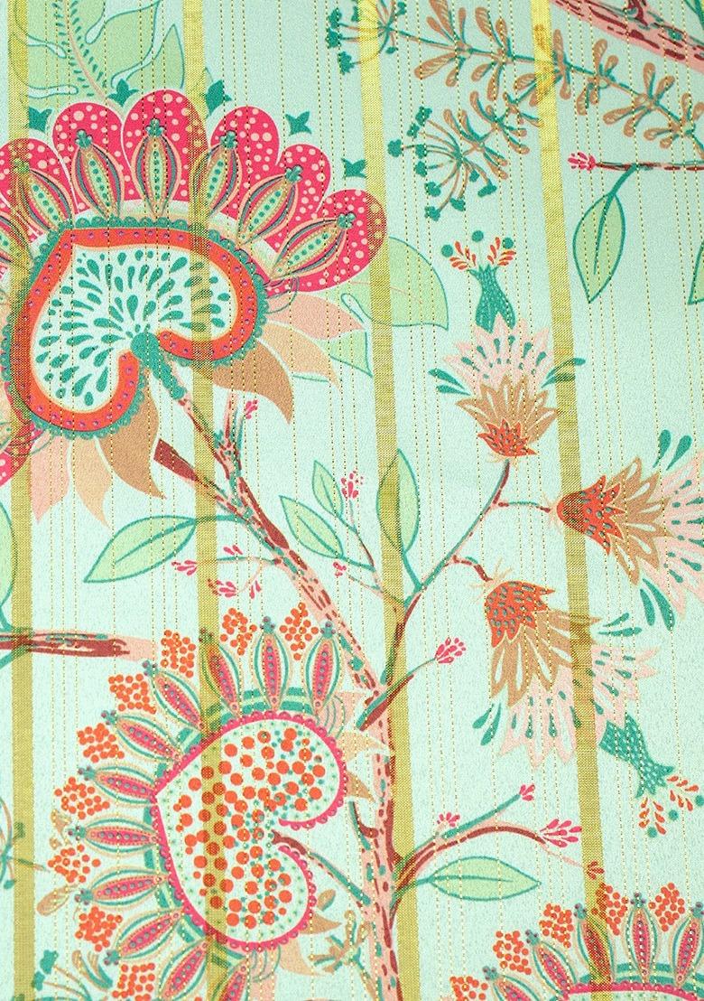 Girls Pista Green Floral Print Satin Lehenga Set - Indya