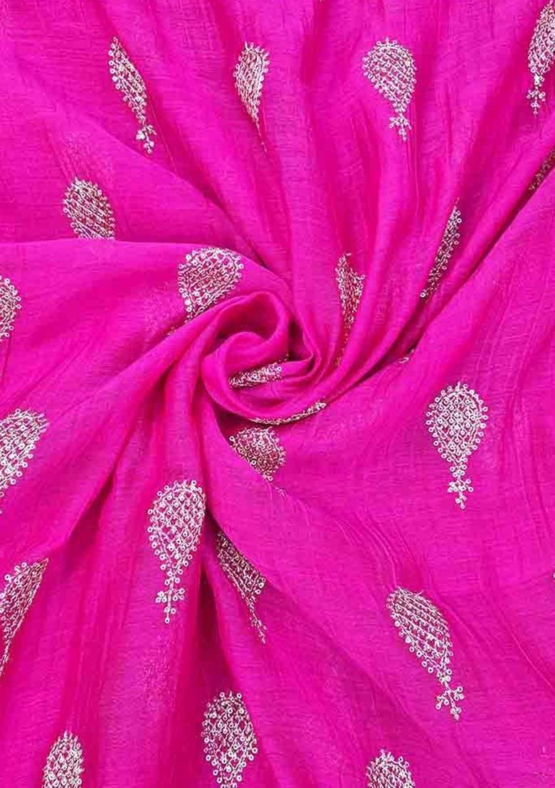 Girls Rani Pink Embroidered Chanderi Lehenga Set