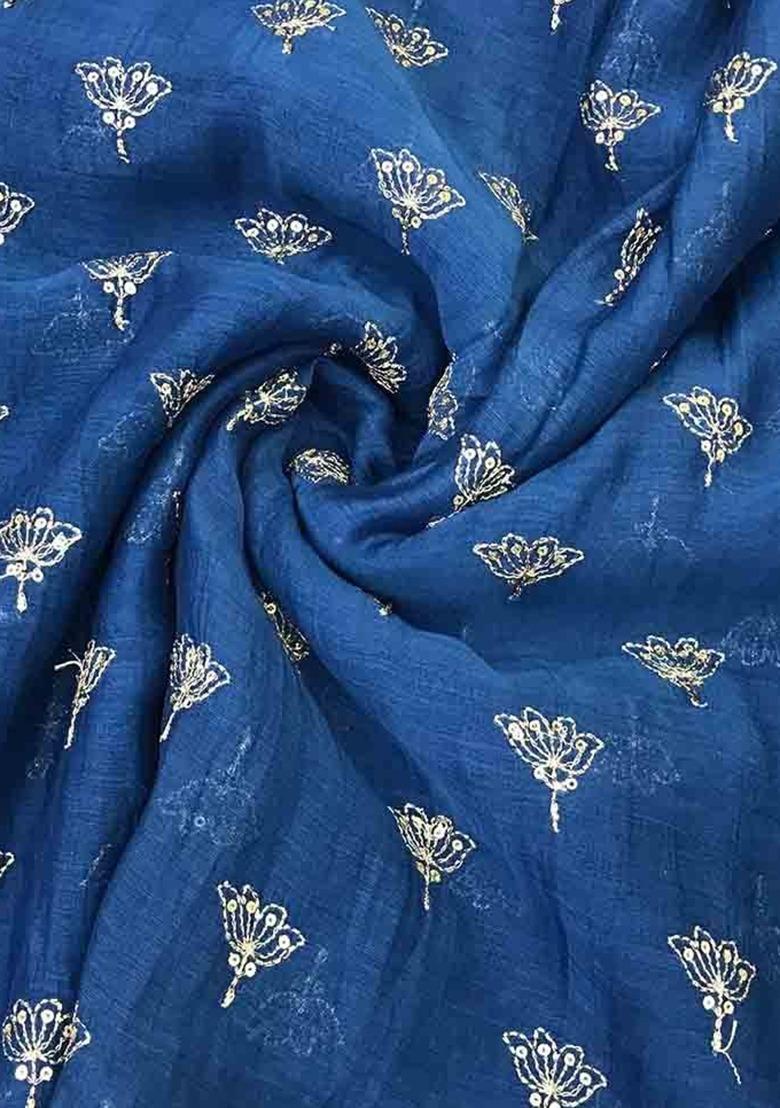 Girls Blue Embroidered Chanderi Lehenga Set