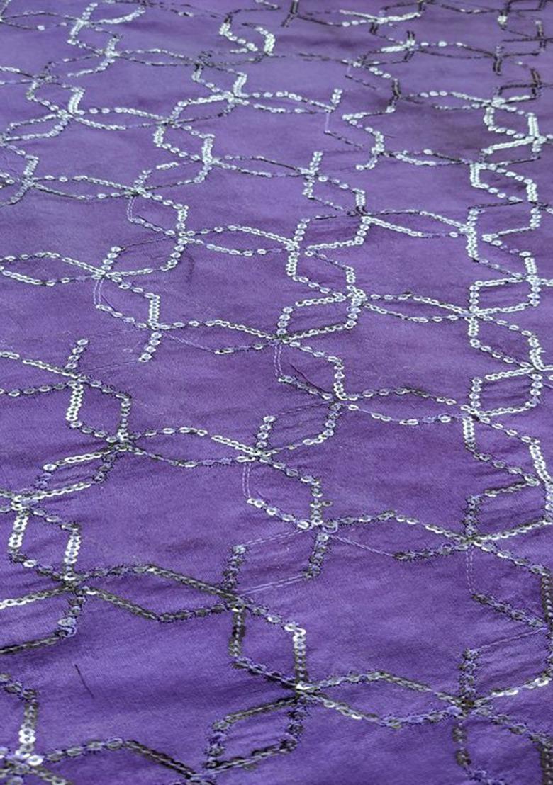 Girls Purple Sequin Chanderi Lehenga Set - Indya