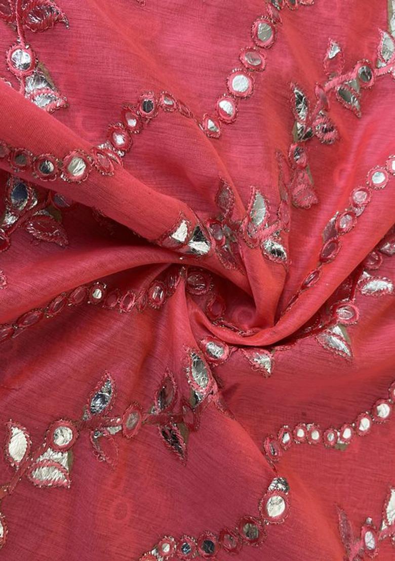 Girls Bright Pink Embellished Chanderi Lehenga Set