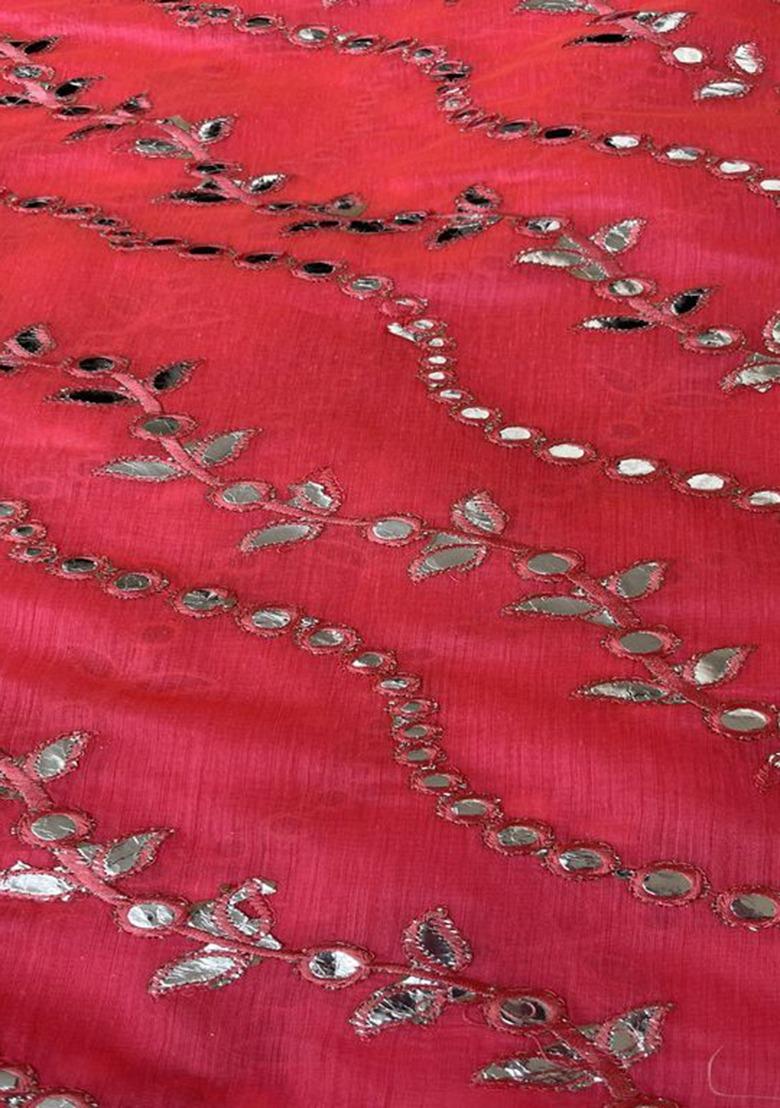 Girls Bright Pink Embellished Chanderi Lehenga Set - Indya