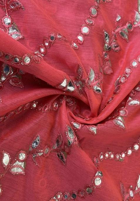 Girls Bright Pink Embellished Chanderi Lehenga Set