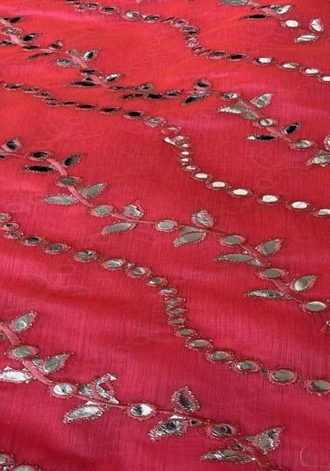 Girls Bright Pink Embellished Chanderi Lehenga Set