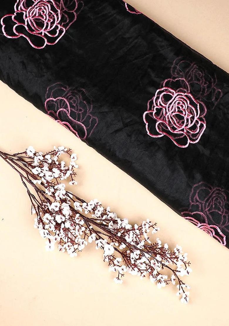 Girls Black Embroidered Organza Lehenga Set - Indya