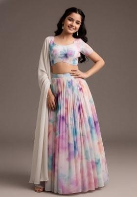 Girls Multicolor Floral Print Georgette Lehenga Set