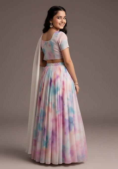 Girls Multicolor Floral Print Georgette Lehenga Set