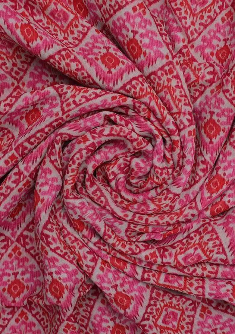 Girls Pink Abstract Print Georgette Lehenga Set - Indya