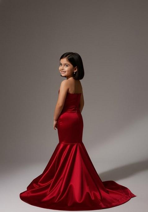 Girls Red Solid Satin Lehenga Set