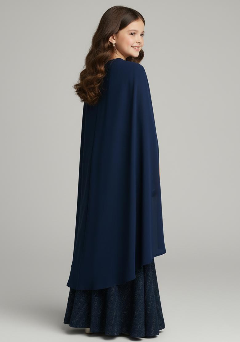 Girls Navy Weaving Knit Lehenga Set - Indya