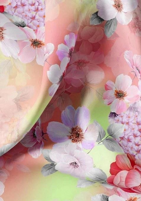 Girls Pink Floral Print Satin Lehenga Set