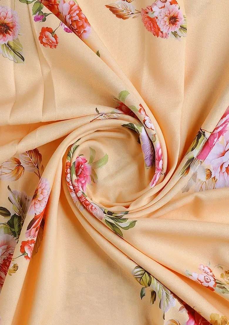 Girls Yellow Floral Print Rayon Lehenga Set - Indya