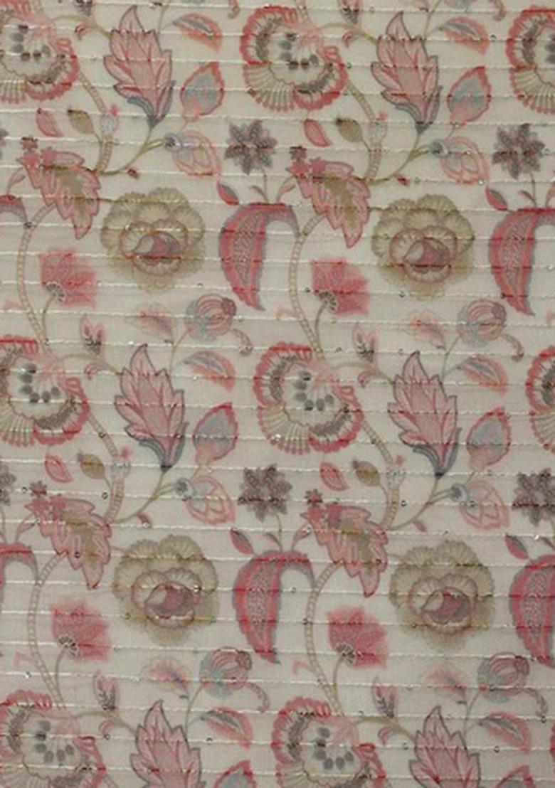 Girls Beige Floral Print Organza Lehenga Set - Indya