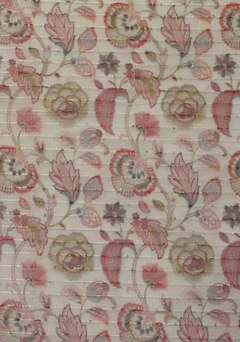 Girls Beige Floral Print Organza Lehenga Set