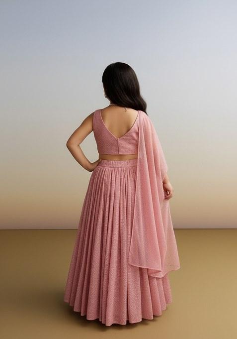Girls Pastel Pink Sequin Georgette Lehenga Set