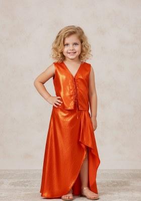 Girls Red Foil Print Satin Fusion Set