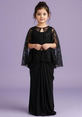 Girls Black Sequin Satin Fusion Set