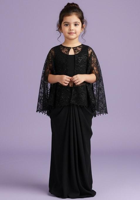 Girls Black Sequin Satin Fusion Set