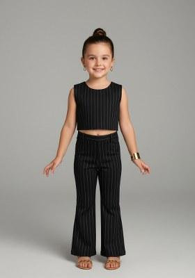 Girls Black Striped Denim Co-Ord Set