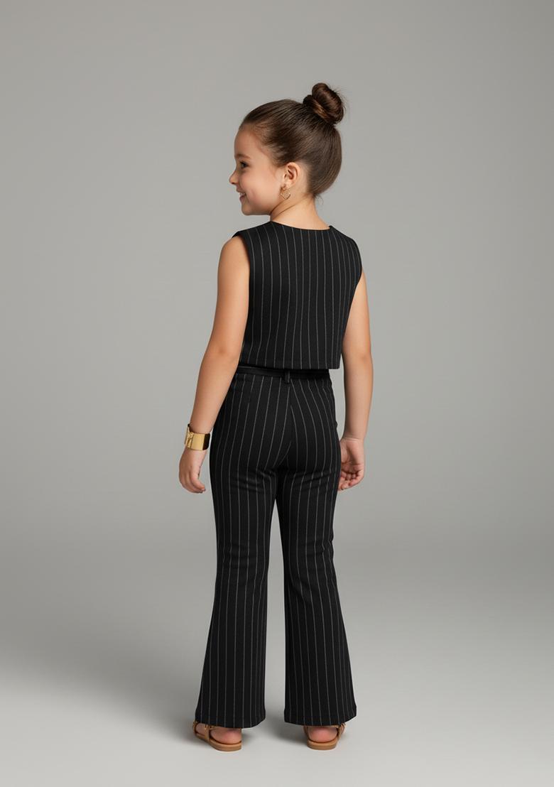 Girls Black Striped Denim Co-Ord Set - Indya