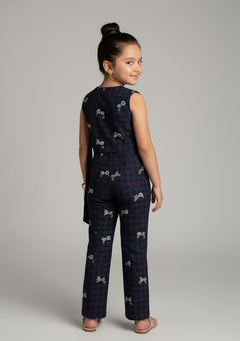 Girls Dark Grey Brocade Co-Ord Set - Indya