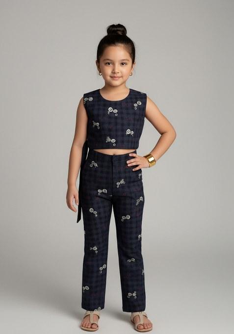 Girls Dark Grey Brocade Co-Ord Set