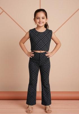 Girls Dark Grey Brocade Co-Ord Set