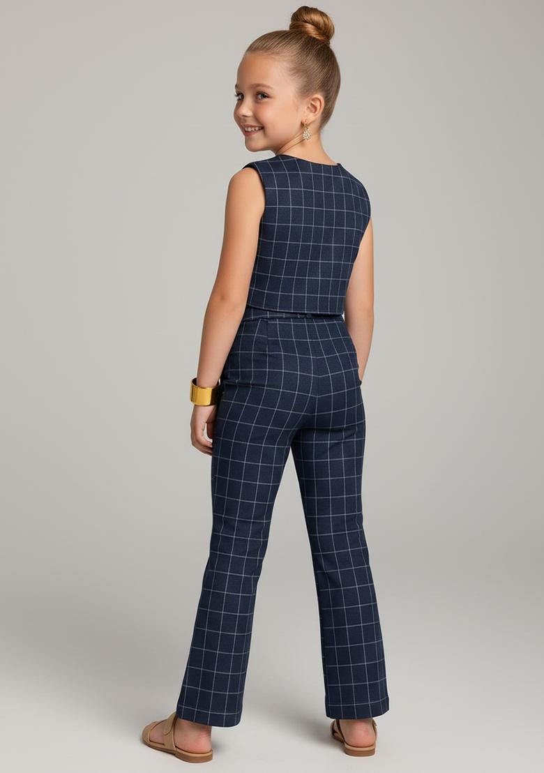 Girls Blue Striped Cotton Denim Co-Ord Set - Indya