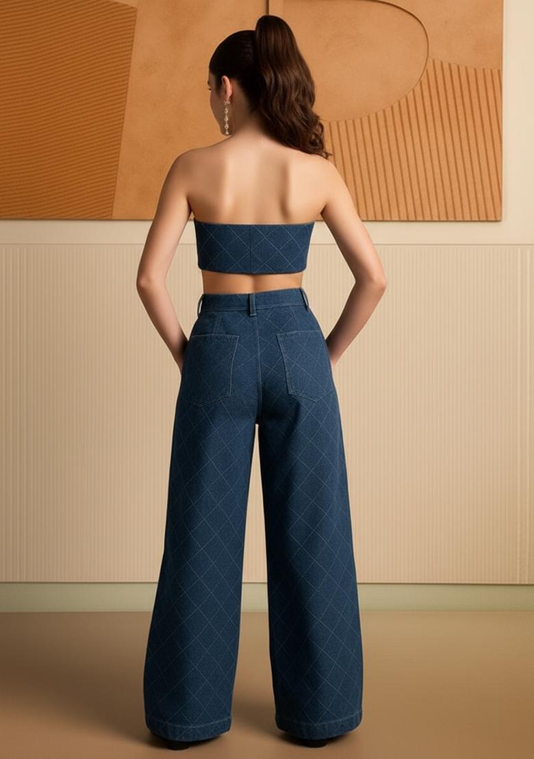 Girls Sky Blue Solid Denim Co-Ord Set - Indya