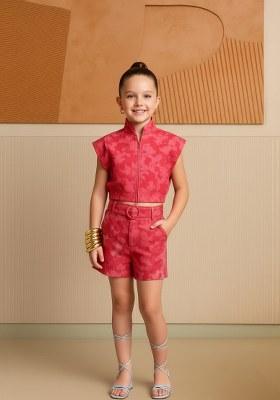 Girls Pink Brocade Co-Ord Set