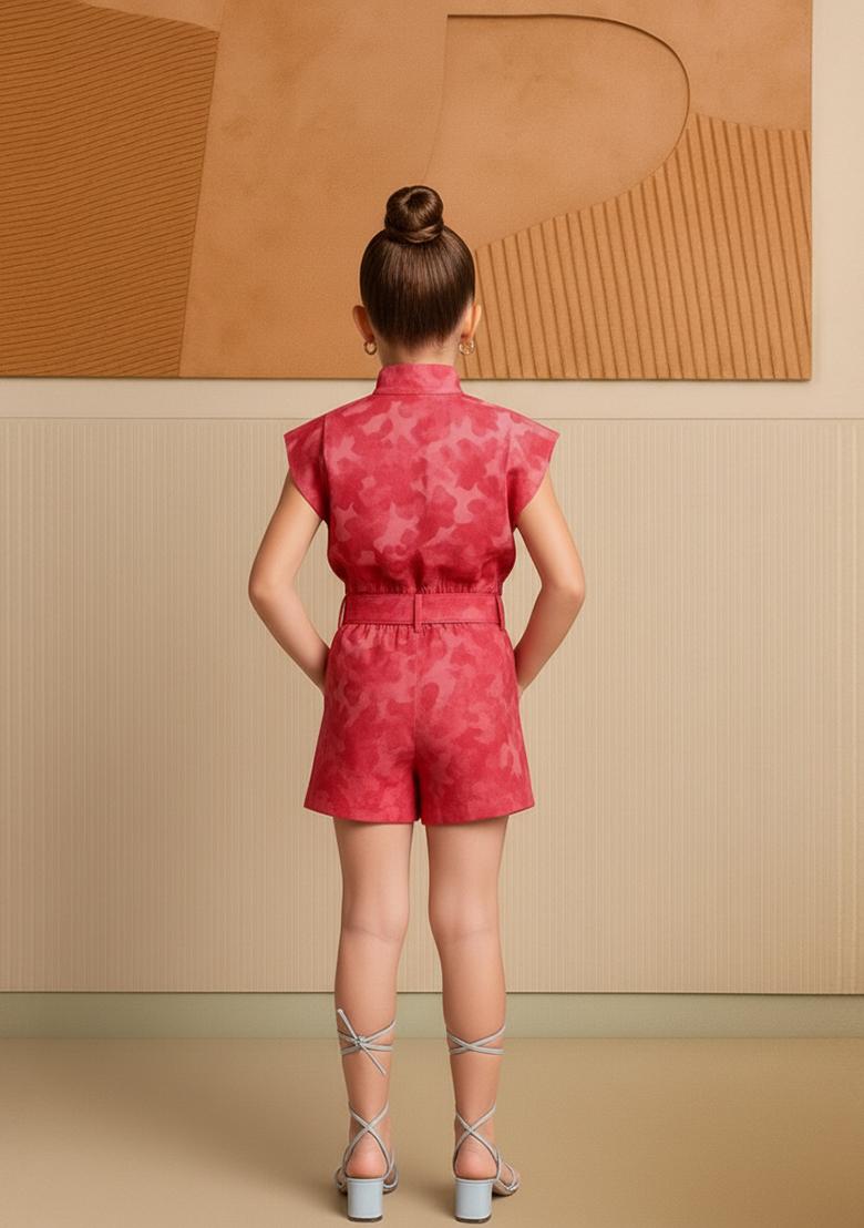 Girls Pink Brocade Co-Ord Set - Indya