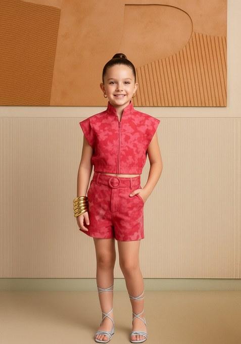 Girls Pink Brocade Co-Ord Set