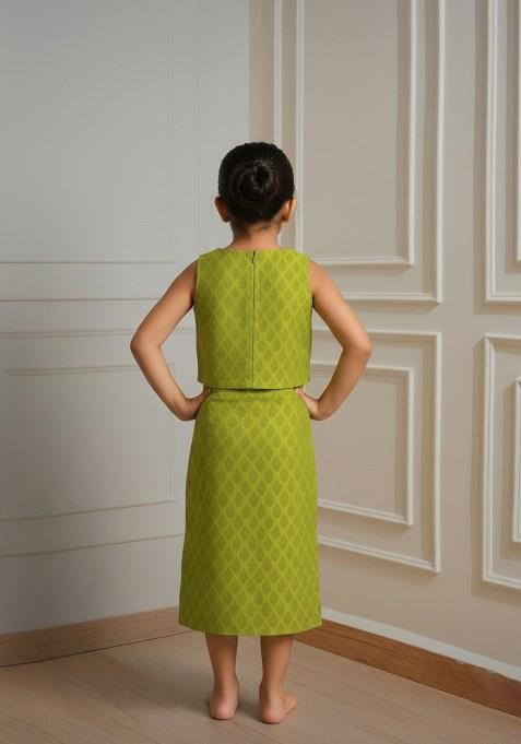 Girls Light Green Brocade Co-Ord Set