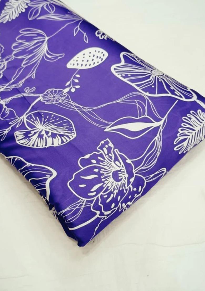 Girls Royal Blue Floral Print Satin Georgette Fusion Set - Indya