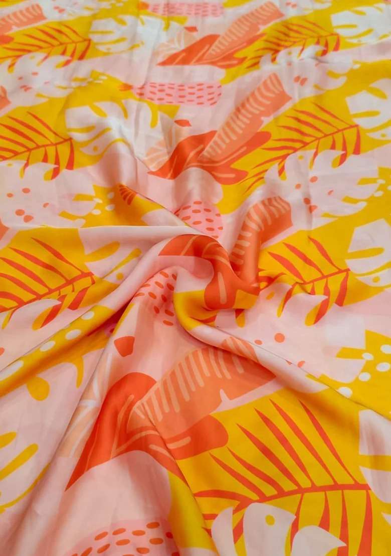 Girls Yellow Floral Print Satin Georgette Fusion Set - Indya