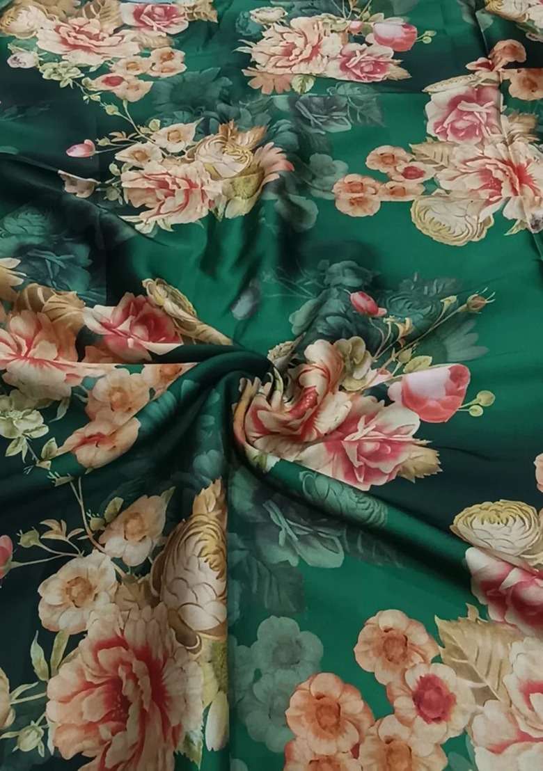 Girls Dark Green Floral Print Satin Georgette Fusion Set - Indya