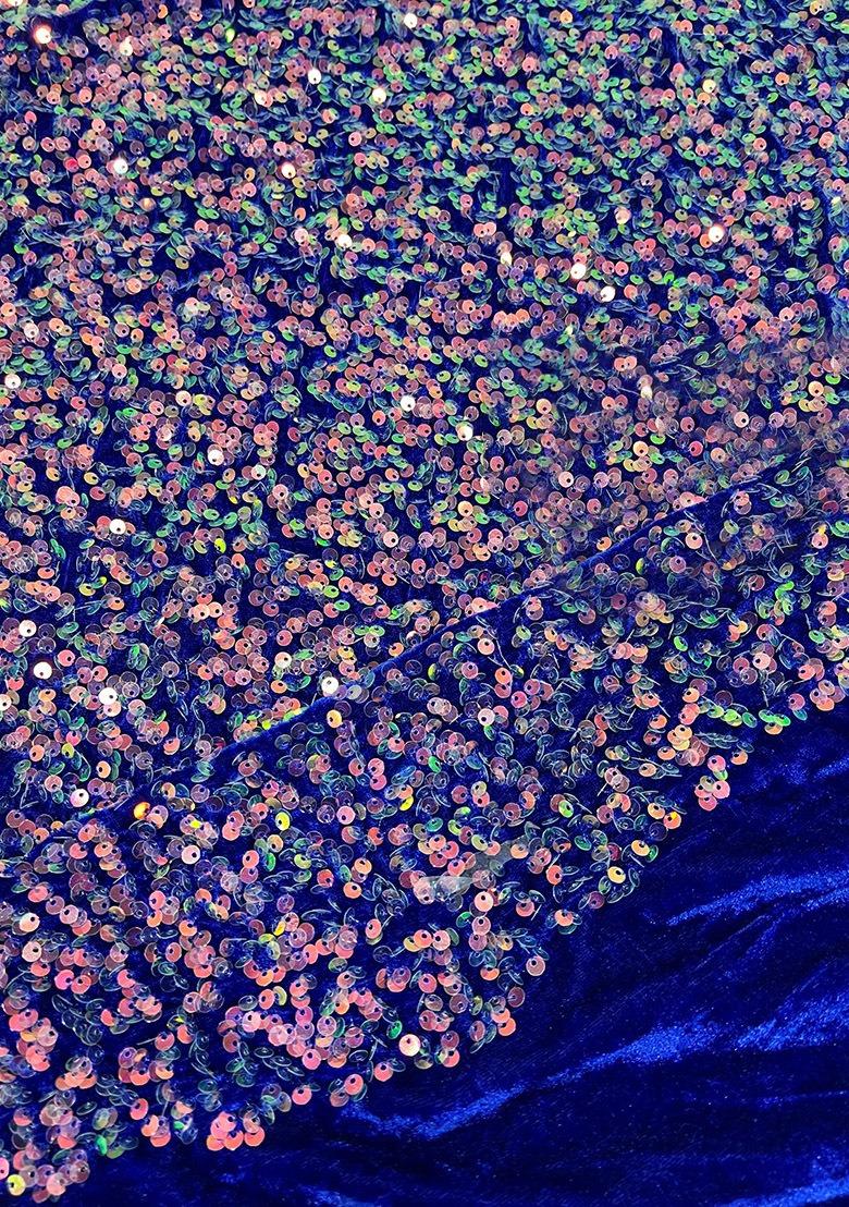 Girls Dark Blue Embellished Satin Fusion Set - Indya