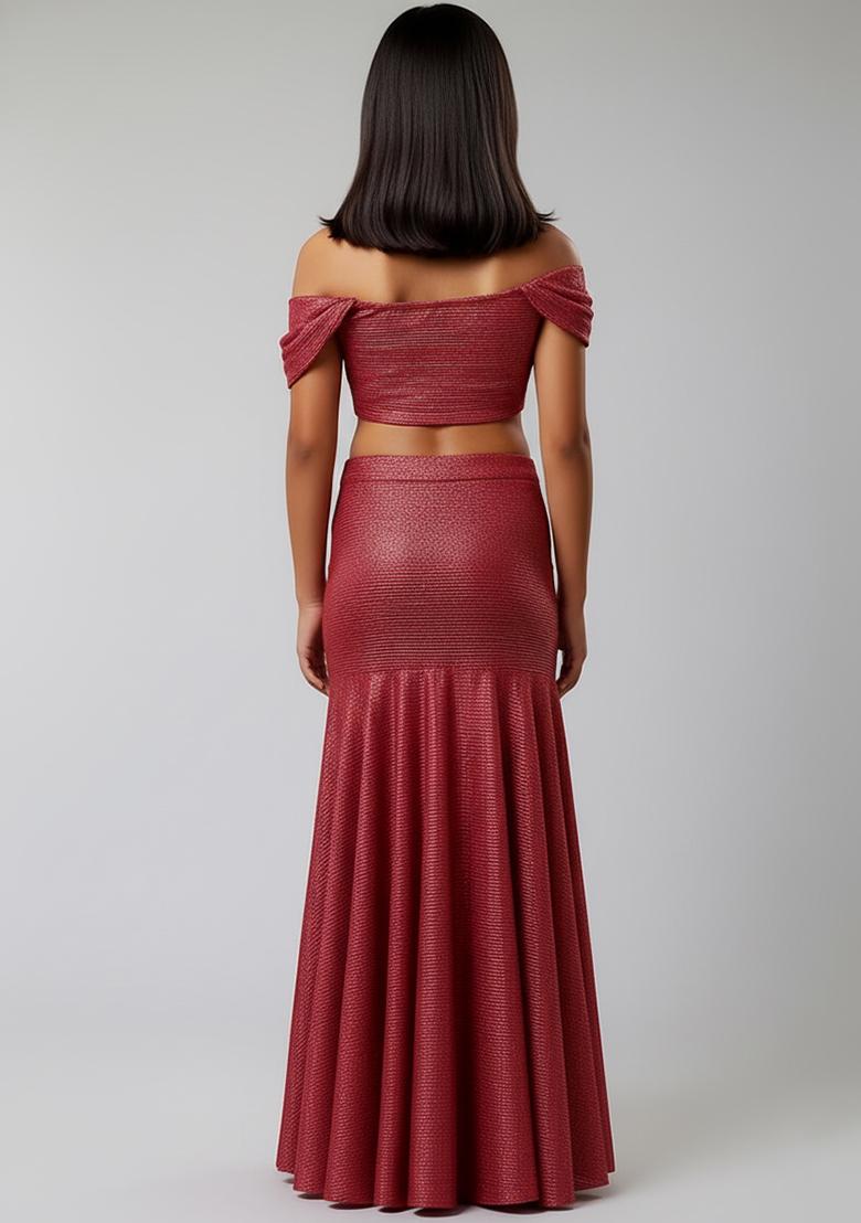 Girls Pink Solid Knit Pre Draped Saree Set