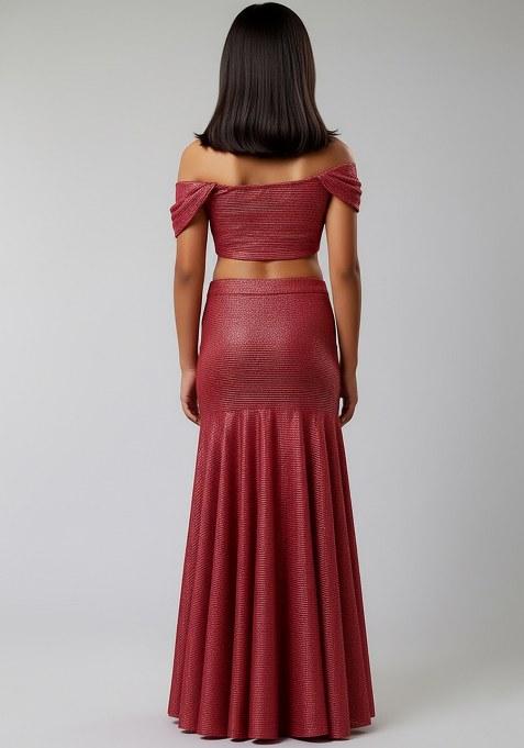 Girls Pink Solid Knit Pre Draped Saree Set