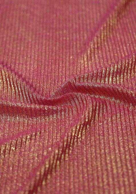 Girls Pink Solid Knit Pre Draped Saree Set