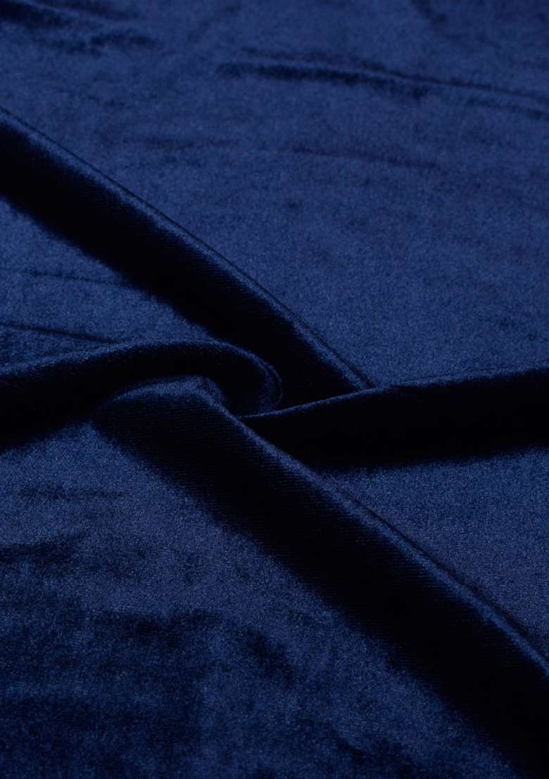 Girls Dark Blue Solid Velvet Pre Draped Saree Set - Indya